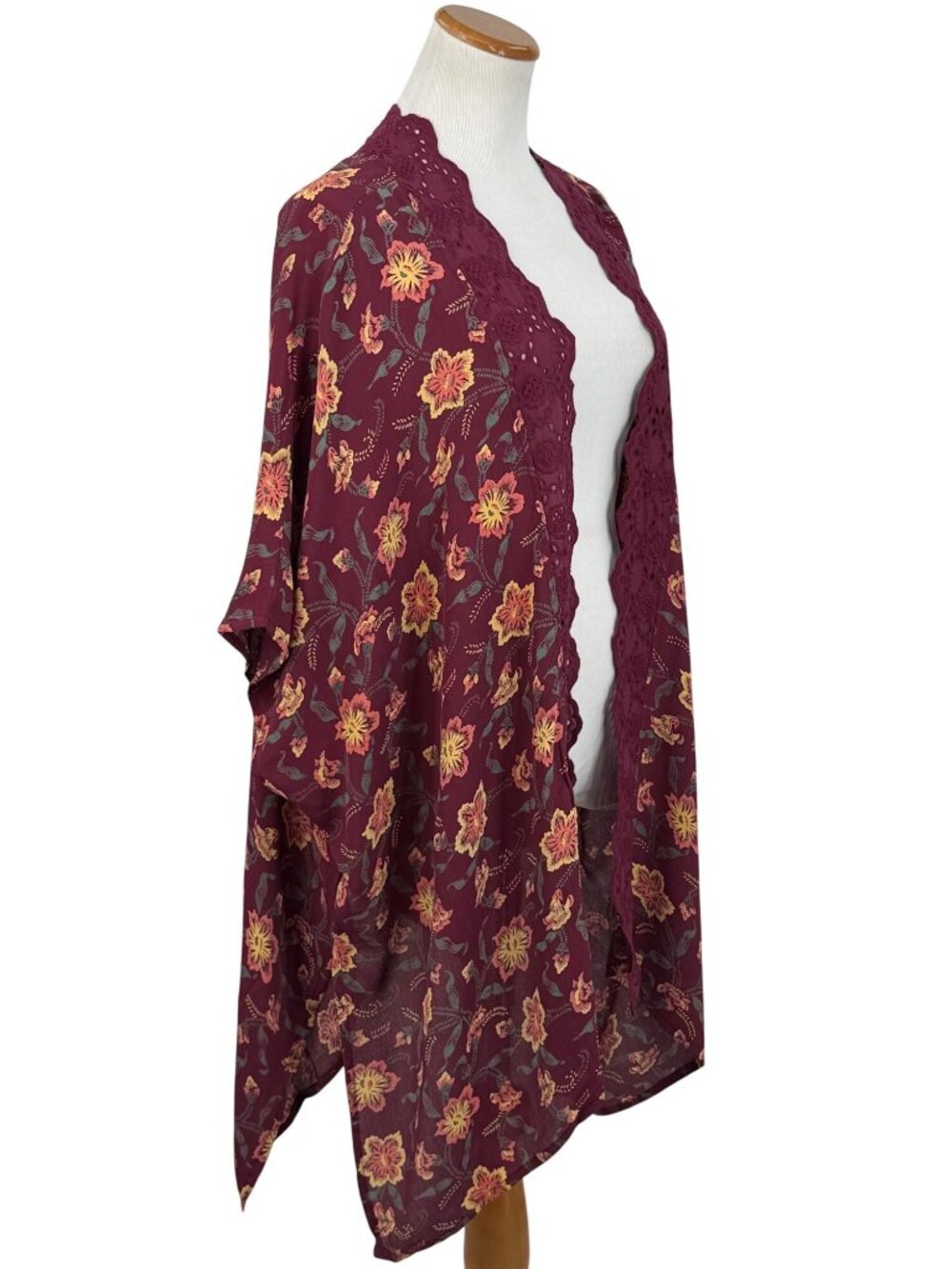 NWOT Nordstrom Floral Crochet Trim Kimono Duster OS | Whimsigoth Boho Coquette - Picture 11 of 16